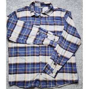 Alpine Design Mens Blue Grey Plaid Flannel Button Down Shirt Long Sleeve L